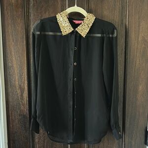 Elegant Black Shirt with Gold Embellished Collar